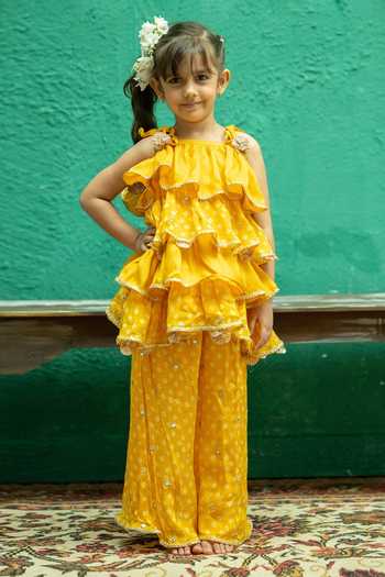 Rage Attire-Sweta Saria Bandhani Sharara & Tiered Top Set 