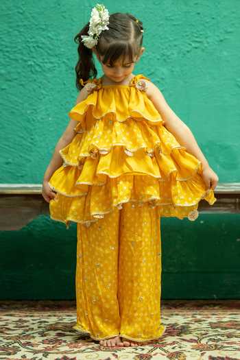 Rage Attire-Sweta Saria Bandhani Sharara & Tiered Top Set 