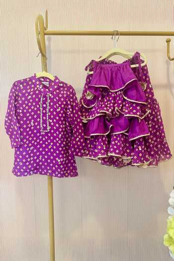 Rage Attire-Sweta Saria_Purple Chinon Bandhani Sharara And Tiered Top Set _Online_at_Aza_Fashions