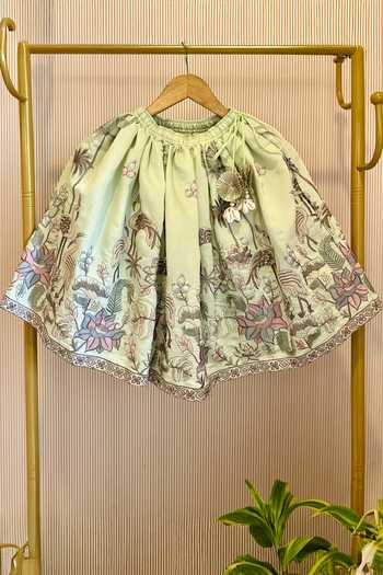 Shop_Rage Attire-Sweta Saria_Green Silk, Organza Flamingo And Floral Embroidered Lehenga With Top _Online_at_Aza_Fashions