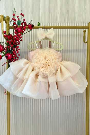 Shop_Rage Attire-Sweta Saria_Peach Organza Flower Bloom Dress _Online_at_Aza_Fashions
