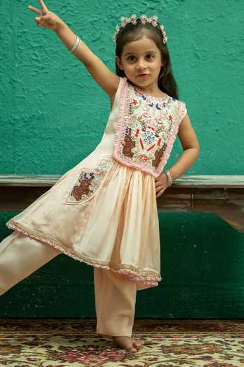Rage Attire-Sweta Saria Elephant Patch Work Kurta & Pant Set 