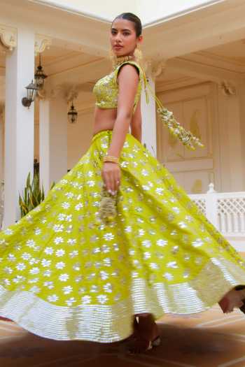 Pomcha Jaipur Mehfil Hariyali Shisha Hand Work Lehenga Set 