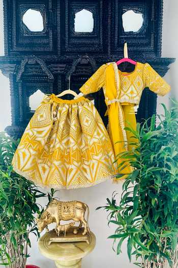 Rage Attire-Sweta Saria Geometric Gota Lace Lehenga Set 