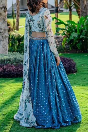 Redpine Designs Powder Blue Floral Print Lehenga Set For Kids