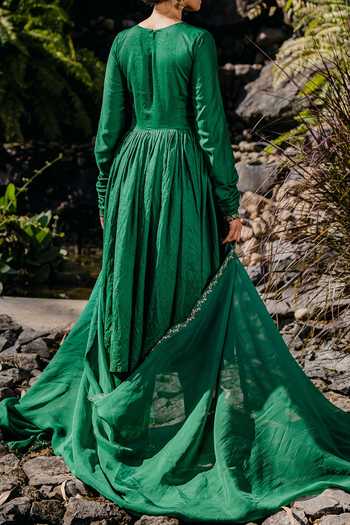 Redpine Designs Embroidered Chanderi Anarkali Set For Kids