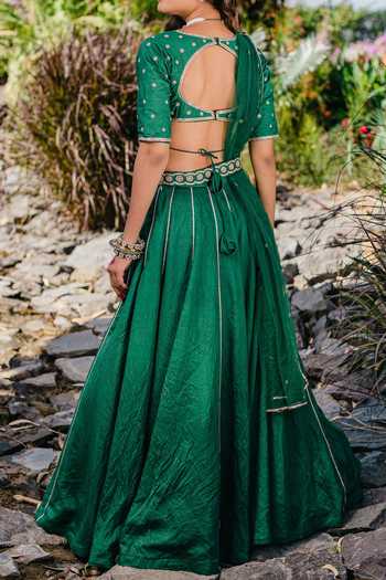 Redpine Designs Chanderi Hand Embroidered Lehenga Set For Kids