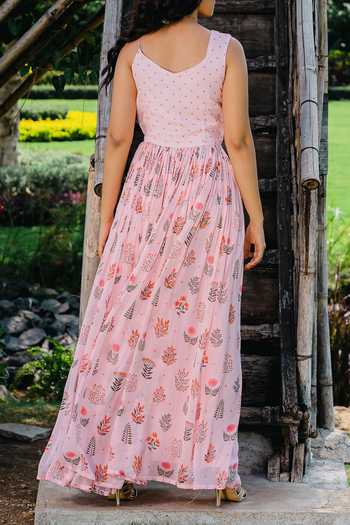 Redpine Designs Floral Print Embroidered Gown For Kids