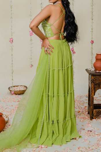 Redpine Designs Green Hand Embroidered Sharara Set For Kids