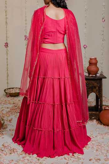 Redpine Designs Fuchsia Hand Embroidered Lehenga Set For Kids