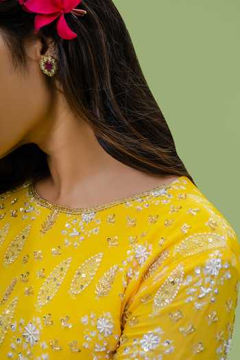 Shop Redpine Designs Yellow Viscose, Georgette, Net Cut Work, Sequins Floral Print Kurta Sharara Set For Kids Online at Aza Fashions Shop_Redpine Designs_Yellow Viscose, Georgette, Net Cut Work, Sequins Floral Print Kurta Sharara Set For Kids_Online_at_Aza_Fashions