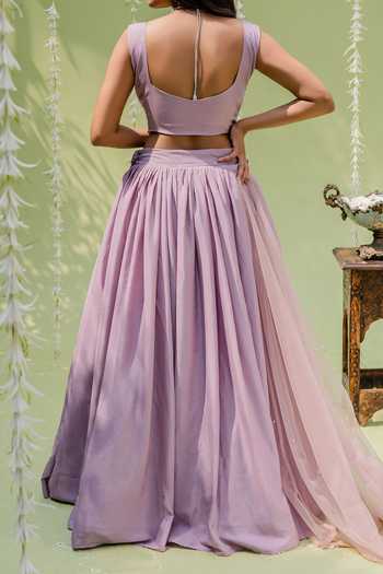 Redpine Designs Purple Hand Embroidered Lehenga Set For Kids