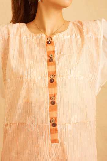 BANANA labs_Orange Cotton Delight Geometric Print Kurta For Kids_Online_at_Aza_Fashions