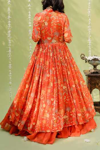 Redpine Designs Floral Print Jacket Lehenga Set For Kids