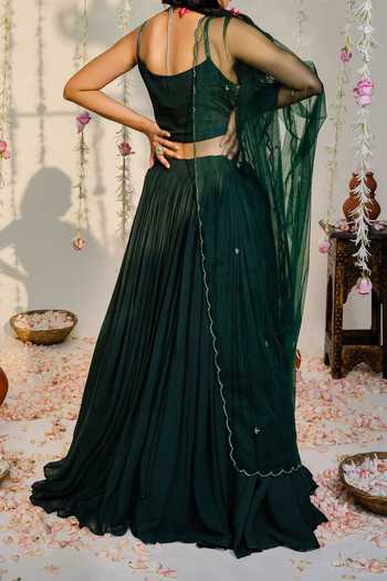 Redpine Designs Bottle Green Layered Lehenga Set For Kids