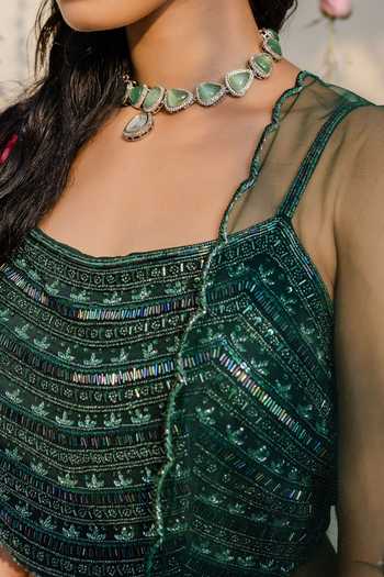 Buy_Redpine Designs_Green Viscose, Georgette, Net Cut Work, Sequins, Bottle Layered Lehenga Set For Kids_Online_at_Aza_Fashions