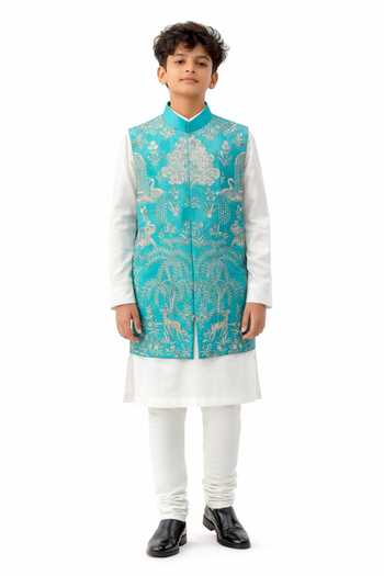 PAARSH Mayurvana Embroidered Nehru Jacket & Kurta Set 