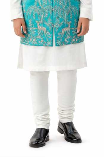 PAARSH Sky Blue Organza, Chanderi Mayurvana Embroidered Nehru Jacket And Kurta Set Online at Aza Fashions PAARSH_Sky Blue Organza, Chanderi Mayurvana Embroidered Nehru Jacket And Kurta Set _Online_at_Aza_Fashions