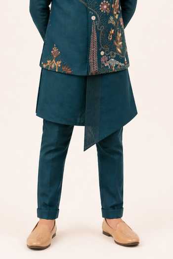 PAARSH Teal Silk Viraaj Embroidered Nehru Jacket And Kurta Set Online at Aza Fashions PAARSH_Teal Silk Viraaj Embroidered Nehru Jacket And Kurta Set _Online_at_Aza_Fashions