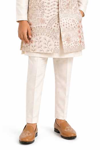 PAARSH_Beige Linen, Cotton Samriddh Embroidered Nehru Jacket And Kurta Set _Online_at_Aza_Fashions