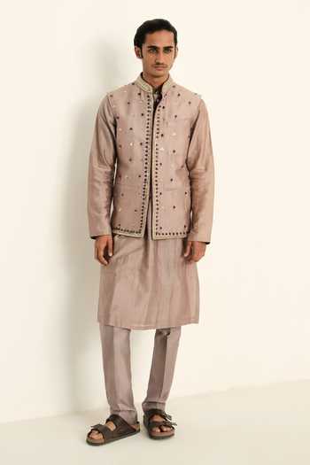 Buy Mahima Mahajan Grey Silk, Chanderi, Satin, Linen Embroidery, Ahad Hand Bundi And Kurta Set Online at Aza Fashions Buy_Mahima Mahajan_Grey Silk, Chanderi, Satin, Linen Embroidery, Ahad Hand Bundi And Kurta Set _Online_at_Aza_Fashions