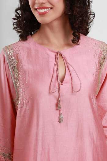 Kyra By Bhavna_Pink Chanderi Keyhole Neck, Yes Sereen Kurta Salwar Set _at_Aza_Fashions