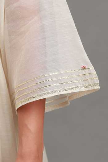 Kyra By Bhavna_Ivory Chanderi, Cotton, Voile Split V-neck, Yes Nua Kurta And Flared Skirt Set _at_Aza_Fashions