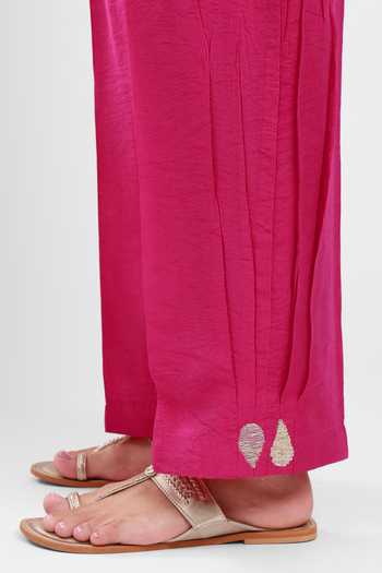 Shop Kyra By Bhavna Fuchsia Chanderi V-neck Vera Kurta And Pant Set Online at Aza Fashions Shop_Kyra By Bhavna_Fuchsia Chanderi V-neck Vera Kurta And Pant Set _Online_at_Aza_Fashions