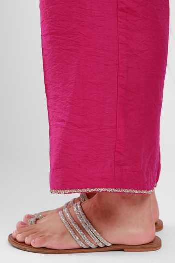Shop_Kyra By Bhavna_Fuchsia Chanderi V-neck Zayra Angarkha Pant Set _Online_at_Aza_Fashions