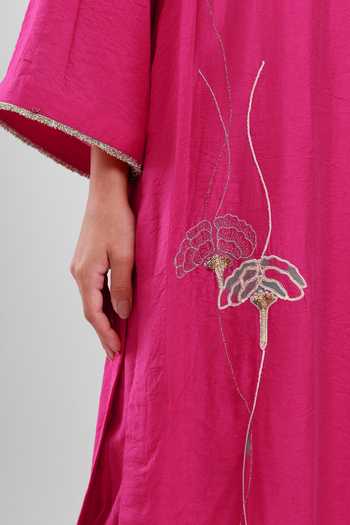 Buy_Kyra By Bhavna_Fuchsia Chanderi V-neck Zayra Angarkha Pant Set 