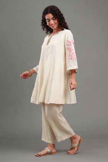 Kyra By Bhavna Ivory Chanderi Round Neck, Yes Tahira Peplum Kurta And Pant Set Online at Aza Fashions Kyra By Bhavna_Ivory Chanderi Round Neck, Yes Tahira Peplum Kurta And Pant Set _Online_at_Aza_Fashions