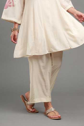 Buy Kyra By Bhavna Ivory Chanderi Round Neck, Yes Tahira Peplum Kurta And Pant Set Online at Aza Fashions Buy_Kyra By Bhavna_Ivory Chanderi Round Neck, Yes Tahira Peplum Kurta And Pant Set _Online_at_Aza_Fashions