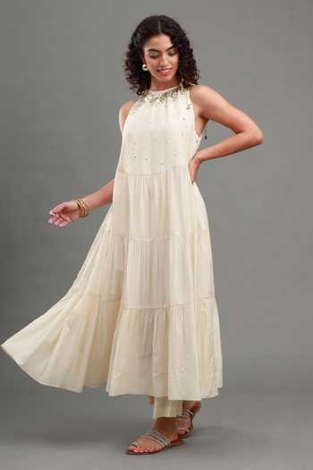 Kyra By Bhavna Ivory Chanderi Halter Neck Alina Anarkali And Pant Set Online at Aza Fashions Kyra By Bhavna_Ivory Chanderi Halter Neck Alina Anarkali And Pant Set _Online_at_Aza_Fashions