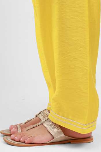 Shop_Kyra By Bhavna_Yellow Chanderi Round Neck Gulnaz Kurta And Pant Set _Online_at_Aza_Fashions
