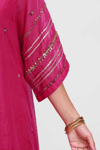 Buy Kyra By Bhavna Pink Chanderi V-neck Zoya Kaftan And Pant Set Buy_Kyra By Bhavna_Pink Chanderi V-neck Zoya Kaftan And Pant Set