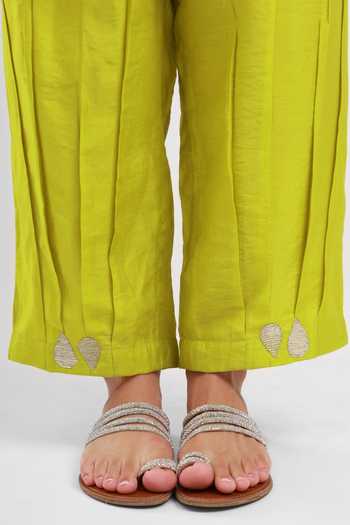 Buy Kyra By Bhavna Green Chanderi Split V-neck Elina Kurta And Pant Set Online at Aza Fashions Buy_Kyra By Bhavna_Green Chanderi Split V-neck Elina Kurta And Pant Set _Online_at_Aza_Fashions