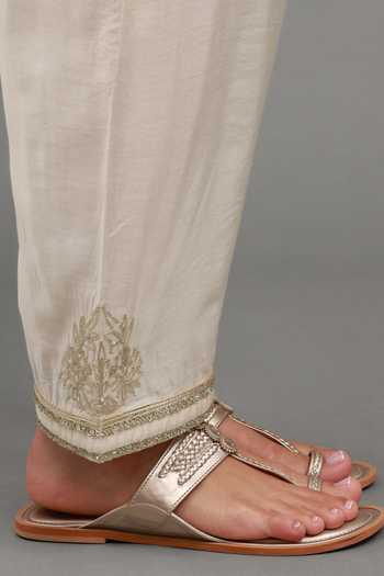 Kyra By Bhavna_Ivory Chanderi Keyhole , Round Afreen Kurta And Pant Set _Online_at_Aza_Fashions