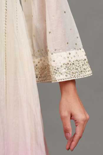 Buy_Kyra By Bhavna_Pink Chanderi V-neck Ayra Ombre Anarkali Set _Online_at_Aza_Fashions
