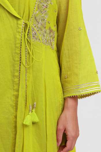 Kyra By Bhavna Green Chanderi V-neck, Yes Nidha Angrakha And Pant Set Online at Aza Fashions Kyra By Bhavna_Green Chanderi V-neck, Yes Nidha Angrakha And Pant Set _Online_at_Aza_Fashions