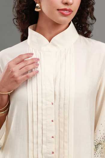 Kyra By Bhavna Ivory Chanderi Mandarin Collar Abreeb Kurta And Pant Set Online at Aza Fashions Kyra By Bhavna_Ivory Chanderi Mandarin Collar Abreeb Kurta And Pant Set _Online_at_Aza_Fashions