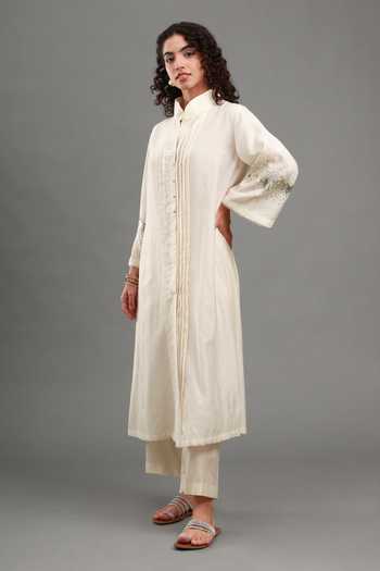 Buy Kyra By Bhavna Ivory Chanderi Mandarin Collar Abreeb Kurta And Pant Set Online at Aza Fashions Buy_Kyra By Bhavna_Ivory Chanderi Mandarin Collar Abreeb Kurta And Pant Set _Online_at_Aza_Fashions