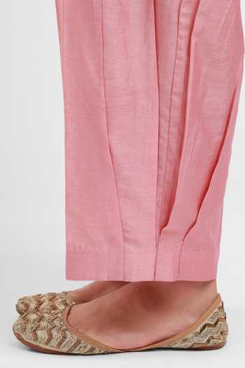Shop_Kyra By Bhavna_Pink Chanderi V-neck Fariha Kaftan And Pant Set _Online_at_Aza_Fashions