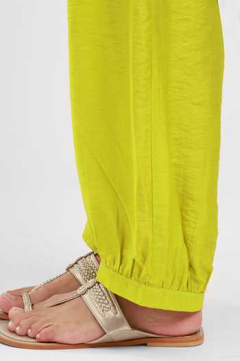Shop_Kyra By Bhavna_Green Chanderi V-neck Fariha Kaftan And Pant Set _Online_at_Aza_Fashions