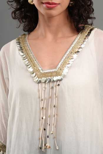 Kyra By Bhavna_Black Chanderi V-neck Ziya Ombre Kaftan And Pant Set _at_Aza_Fashions