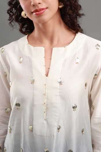 Kyra By Bhavna Black Chanderi Split V-neck Abeer Ombre Kurta Set Online at Aza Fashions Kyra By Bhavna_Black Chanderi Split V-neck Abeer Ombre Kurta Set _Online_at_Aza_Fashions