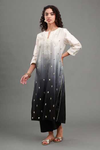 Buy Kyra By Bhavna Black Chanderi Split V-neck Abeer Ombre Kurta Set Online at Aza Fashions Buy_Kyra By Bhavna_Black Chanderi Split V-neck Abeer Ombre Kurta Set _Online_at_Aza_Fashions