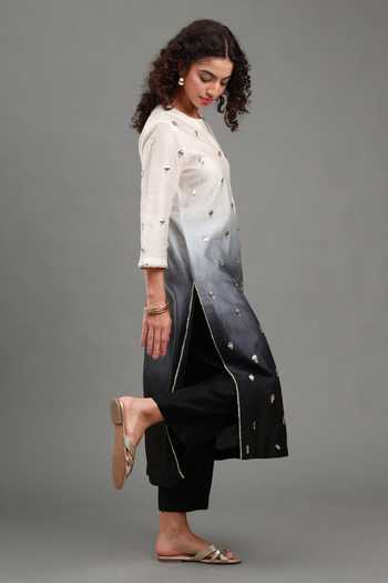 Kyra By Bhavna Black Chanderi Split V-neck Abeer Ombre Kurta Set at Aza Fashions Kyra By Bhavna_Black Chanderi Split V-neck Abeer Ombre Kurta Set _at_Aza_Fashions