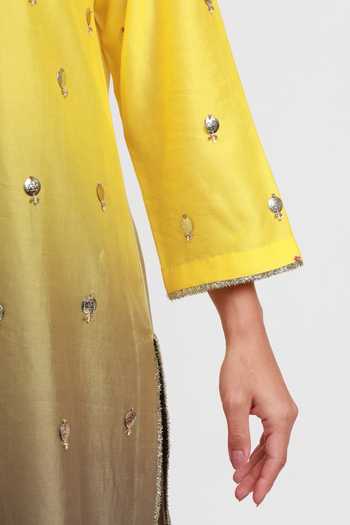 Buy Kyra By Bhavna Yellow Cotton, Chanderi Split V-neck Abeer Kurta Set Online at Aza Fashions Buy_Kyra By Bhavna_Yellow Cotton, Chanderi Split V-neck Abeer Kurta Set _Online_at_Aza_Fashions