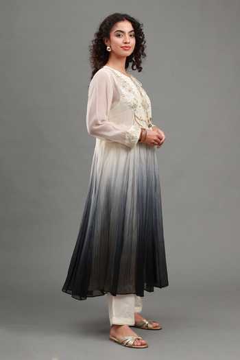 Kyra By Bhavna Black Chanderi, Cambric Round Neck Myra Embroidered Anarkali Set at Aza Fashions Kyra By Bhavna_Black Chanderi, Cambric Round Neck Myra Embroidered Anarkali Set _at_Aza_Fashions