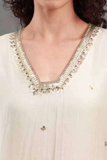 Buy_Kyra By Bhavna_Pink Chanderi V-neck Zyrah Kaftan And Pant Set 